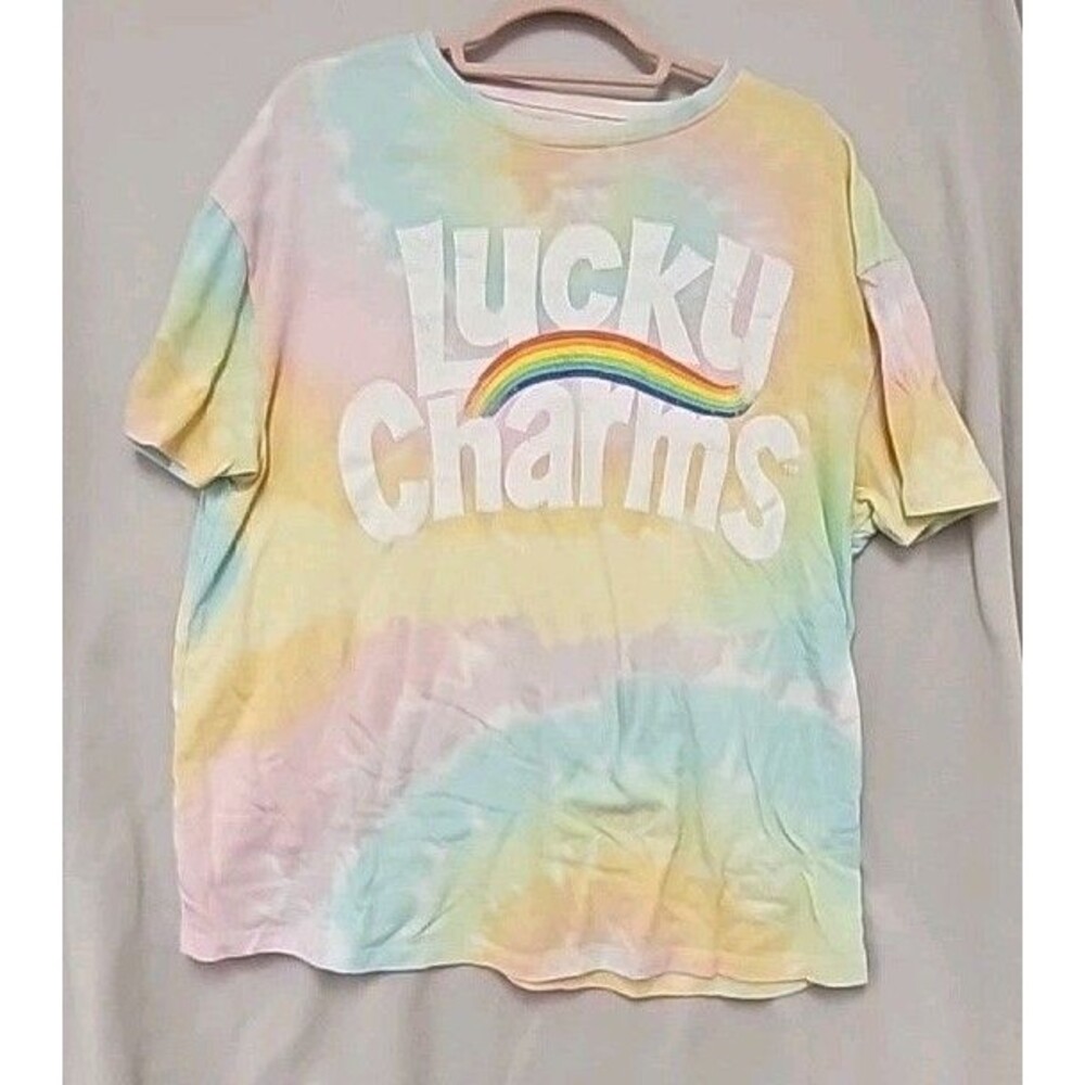 Lucky Charms Tie Dye Shirt Cereal Graphic Rainbow Logo Top Men’s Small